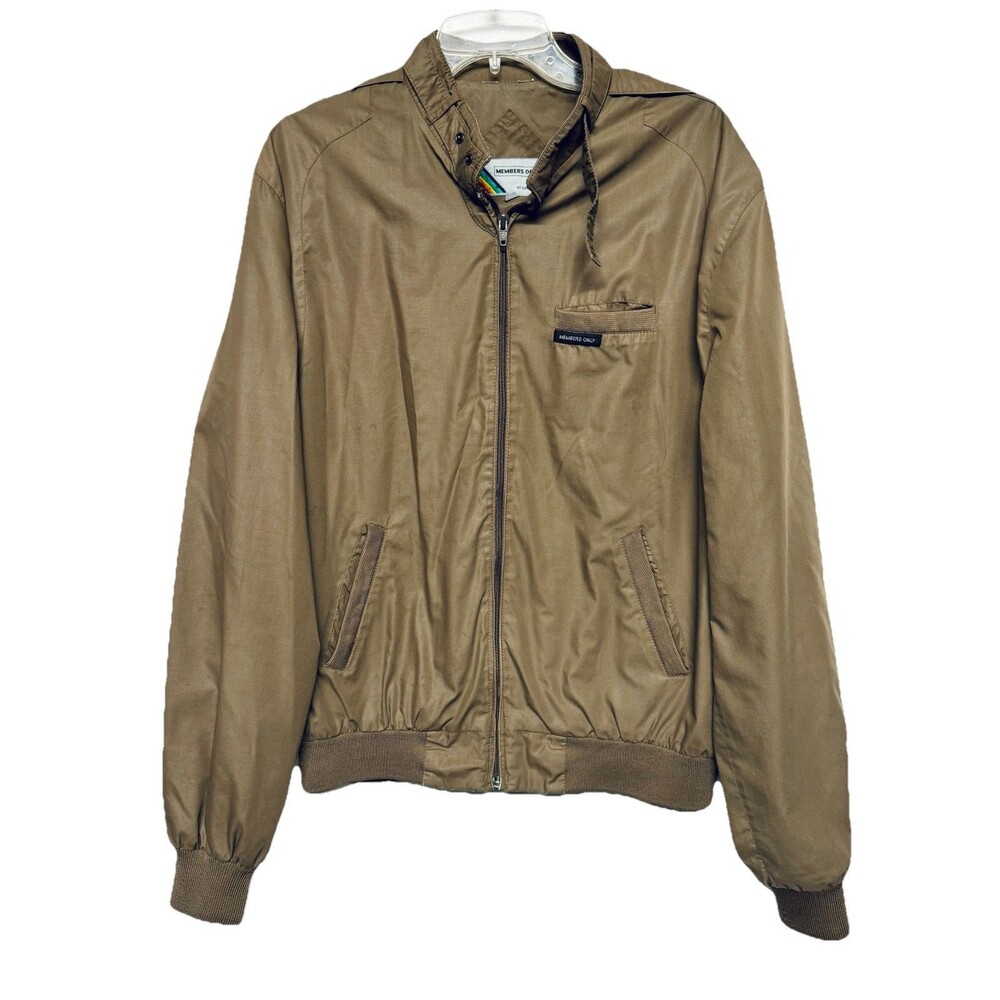 Vintage Members Only Tan Full Zip Cafe Racer Jacket Rainbow Tag Size 42 L READ